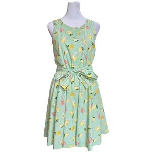 Sarah Patrick KJP Sleeveless Lemonade Print A-Line Tie Waist Lined Mini Dress. 8